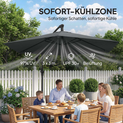 Offset Patio Umbrella, 3m, Dark Grey, UPF 30+ Protection