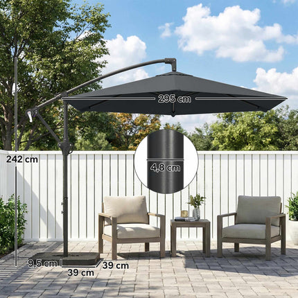 Offset Patio Umbrella, 3m, Dark Grey, UPF 30+ Protection