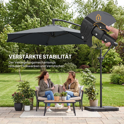 Offset Patio Umbrella, 3m, Dark Grey, UPF 30+ Protection