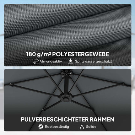 Offset Patio Umbrella, 3m, Dark Grey, UPF 30+ Protection