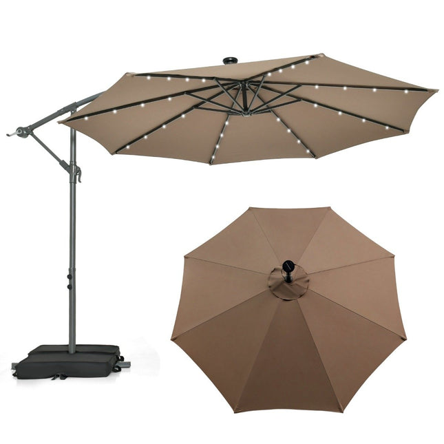 Ampelschirm, 3m, Solar-LED, UV-Schutz, Braun