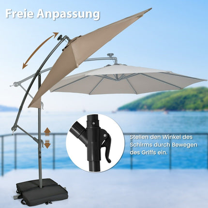 Ampelschirm, 3m, Solar-LED, UV-Schutz, Braun