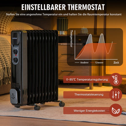 Ölradiator 2500W, 3 Heizstufen, Schwarz
