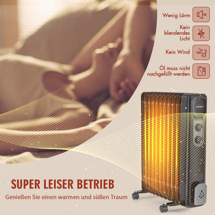 Ölradiator 2500W, 3 Heizstufen, Schwarz