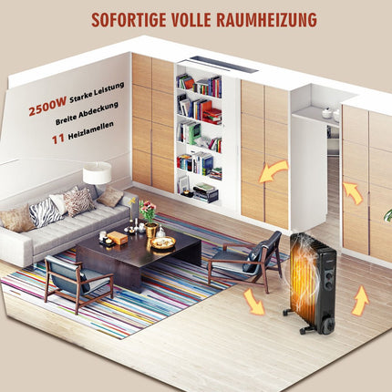 Ölradiator 2500W, 3 Heizstufen, Schwarz