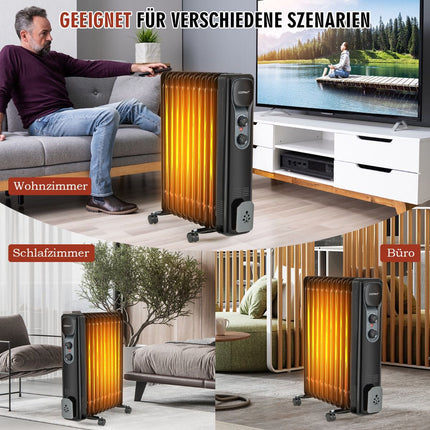 Ölradiator 2500W, 3 Heizstufen, Schwarz