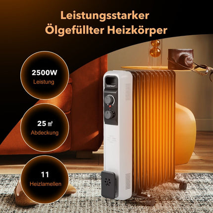 Ölradiator Elektroheizung mit 3 Heizstufen 49 x 24 x 62 cm schwarz