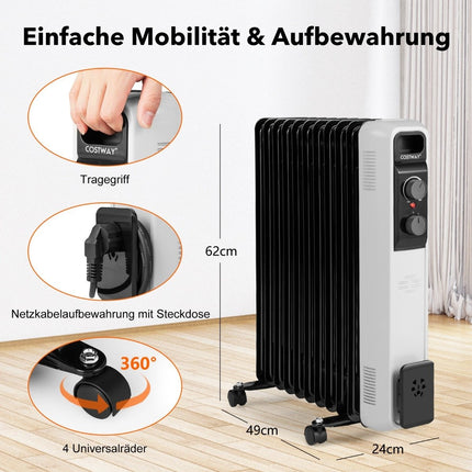 Ölradiator Elektroheizung mit 3 Heizstufen 49 x 24 x 62 cm schwarz