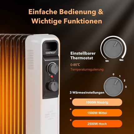 Ölradiator Elektroheizung mit 3 Heizstufen 49 x 24 x 62 cm schwarz