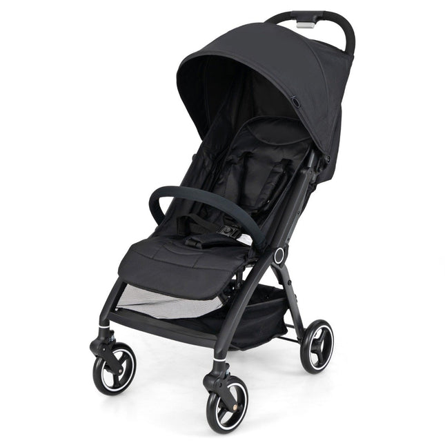 Einhändig faltbarer Kinderwagen mit verstellbarer Rückenlehne und Verdeck, Reisebuggy, schwarz