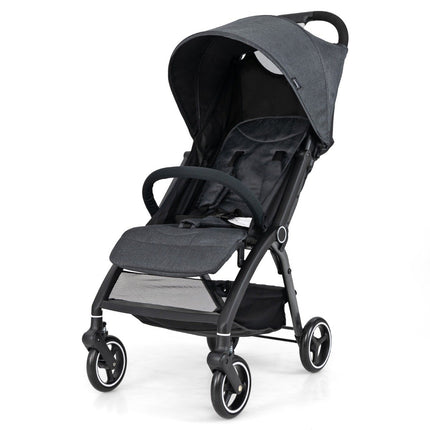 Einhändig faltbarer Kinderwagen mit verstellbarer Rückenlehne und Verdeck, Reisebuggy, grau