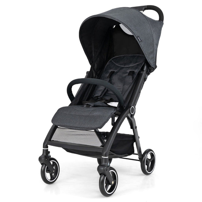 Einhändig faltbarer Kinderwagen mit verstellbarer Rückenlehne und Verdeck, Reisebuggy, grau