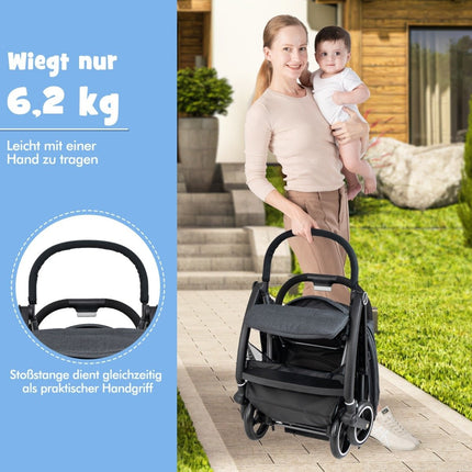 Einhändig faltbarer Kinderwagen mit verstellbarer Rückenlehne und Verdeck, Reisebuggy, grau