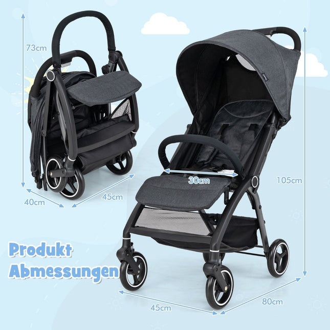 Einhändig faltbarer Kinderwagen mit verstellbarer Rückenlehne und Verdeck, Reisebuggy, grau