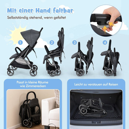 Einhändig faltbarer Kinderwagen mit verstellbarer Rückenlehne und Verdeck, Reisebuggy, grau