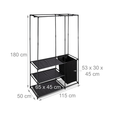 Open wardrobe with laundry basket