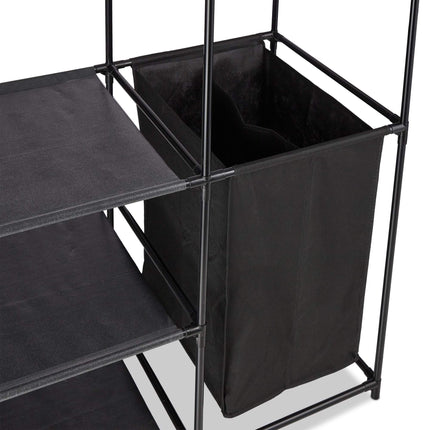 Open wardrobe with laundry basket