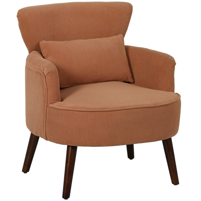 Orangefarbener Cord-Sessel – Schaumstoff mit hoher Dichte, Holzrahmen