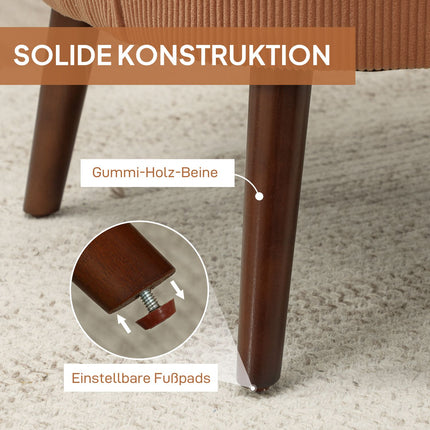 Orangefarbener Cord-Sessel – Schaumstoff mit hoher Dichte, Holzrahmen