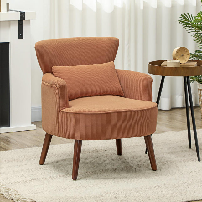 Orangefarbener Cord-Sessel – Schaumstoff mit hoher Dichte, Holzrahmen