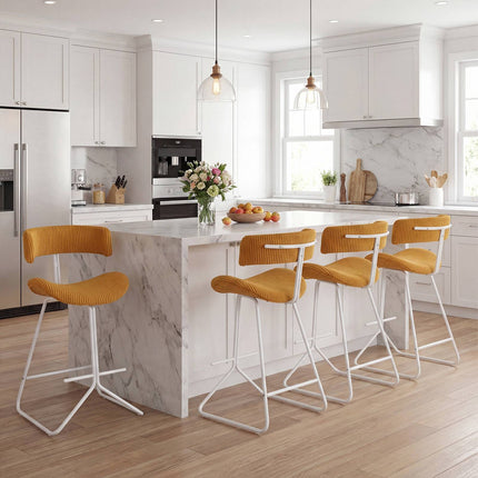 Orange Corduroy Counter Stools, 25" Seat, Set of 2