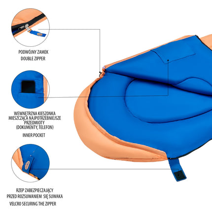 Orange Junior Sleeping Bag, Lightweight, Compact