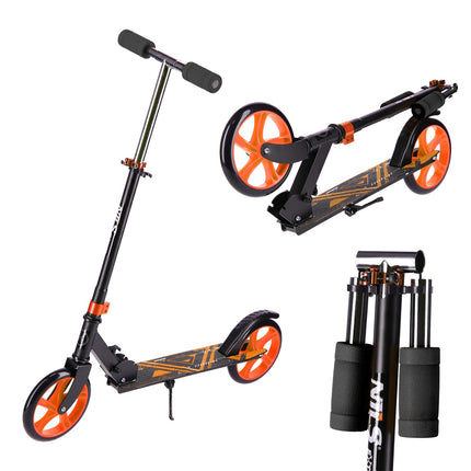 Orangefarbener Scooter, faltbar, leicht, verstellbarer Lenker
