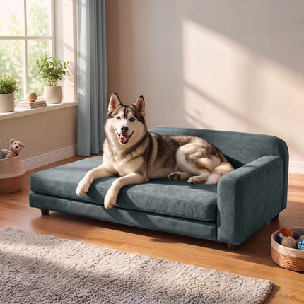 Orthopaedic Dog Sofa XL with Backrest and Removable Cushion, Up To 35 kg, Grey
