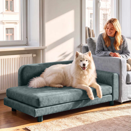 Orthopaedic Dog Sofa XL with Backrest and Removable Cushion, Up To 35 kg, Grey