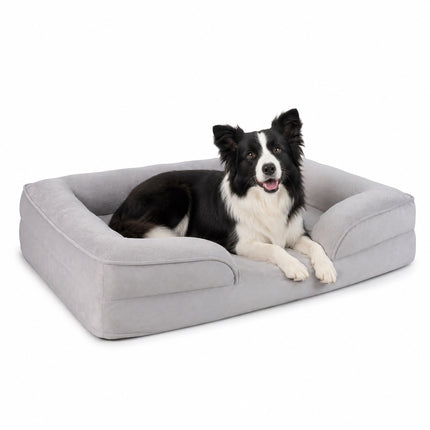 Orthopaedic Memory Foam Dog Bed Size L with Bolster, 89 x 63 cm, Grey