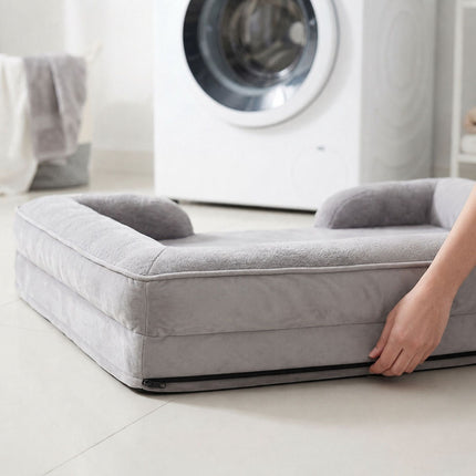 Orthopaedic Memory Foam Dog Bed Size L with Bolster, 89 x 63 cm, Grey