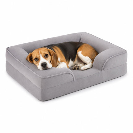 Orthopaedic Memory Foam Dog Bed Size M with Bolster, 71 x 58 cm, Grey