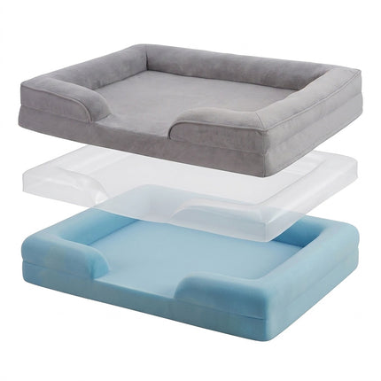 Orthopaedic Memory Foam Dog Bed Size M with Bolster, 71 x 58 cm, Grey