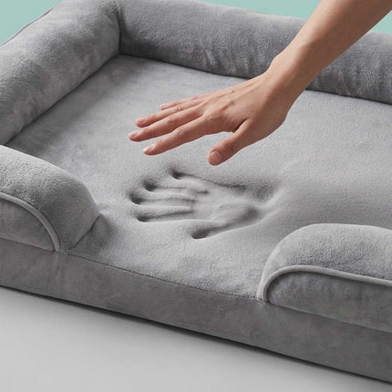 Orthopaedic Memory Foam Dog Bed Size M with Bolster, 71 x 58 cm, Grey