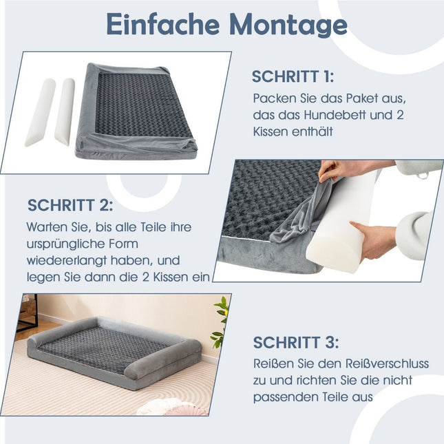Orthopädisches Hundebett XL, Grau – Gelenkstütze, rutschfest