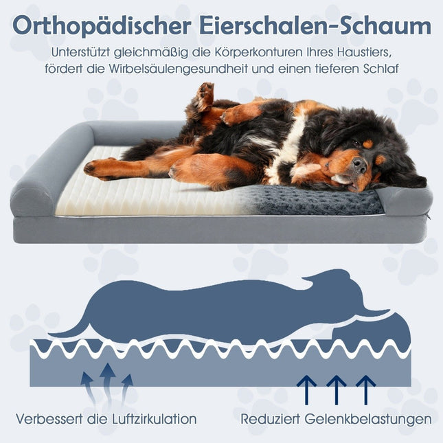 Orthopädisches Hundebett XXL, Grau, Gelenkunterstützung, Rutschfest
