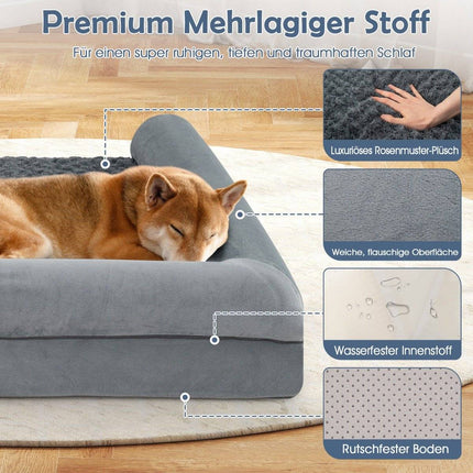 Orthopädisches Hundebett XXL, Grau, Gelenkunterstützung, Rutschfest
