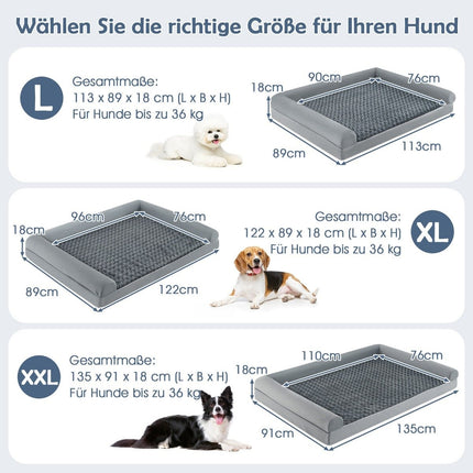 Orthopädisches Hundebett XXL, Grau, Gelenkunterstützung, Rutschfest