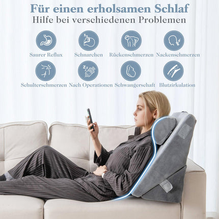 Orthopädisches Keilkissen-Set, Memory Foam, verstellbar, Grau