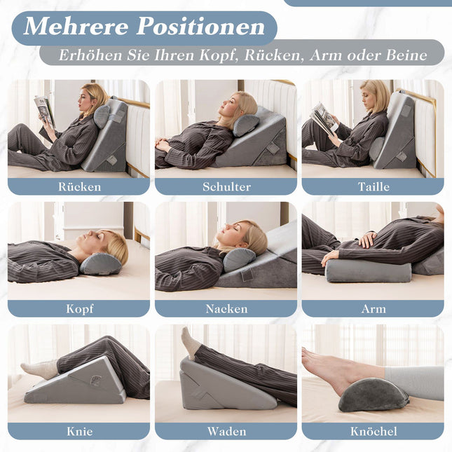 Orthopädisches Keilkissen-Set, Memory Foam, verstellbar, Grau