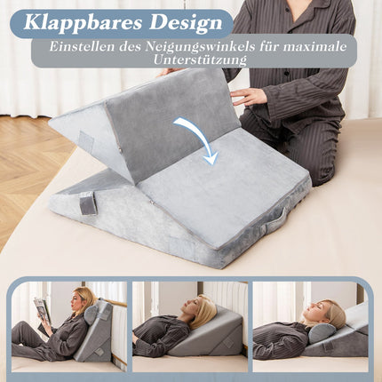 Orthopädisches Keilkissen-Set, Memory Foam, verstellbar, Grau