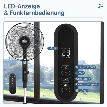 Oscilační stojanový ventilátor s dálkovým ovládáním, 28 rychlostí, časovač