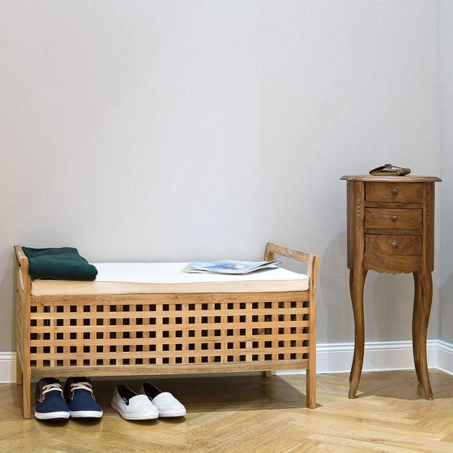 Ottoman Sitzbank Walnuss Aufbewahrungsbank mit Leinenkissen, Sitzbank mit Stauraum 46,5x92,6x49cm