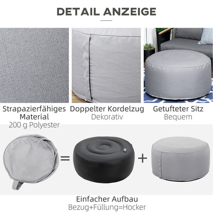 Aufblasbarer Hocker/Fußhocker, dunkelgrau, 150 kg Tragkraft
