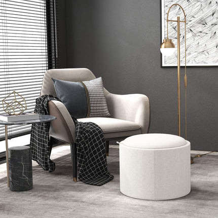 Runder Pouf mit Stauraum, Leinenoptik, Cremefarben