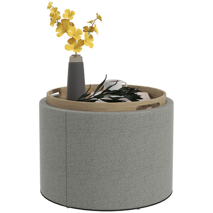 Runder Polsterhocker mit Stauraum, graues Leinen – Ø56 x 42 cm