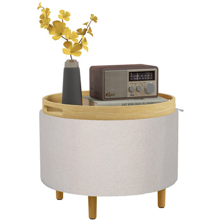 Runder Pouf-Hocker mit Stauraum, Klappdeckel, weiß