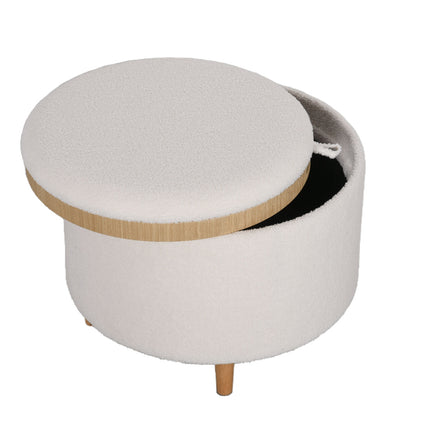 Runder Pouf-Hocker mit Stauraum, Klappdeckel, weiß