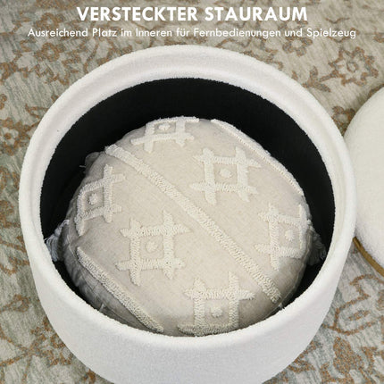 Runder Pouf-Hocker mit Stauraum, Klappdeckel, weiß