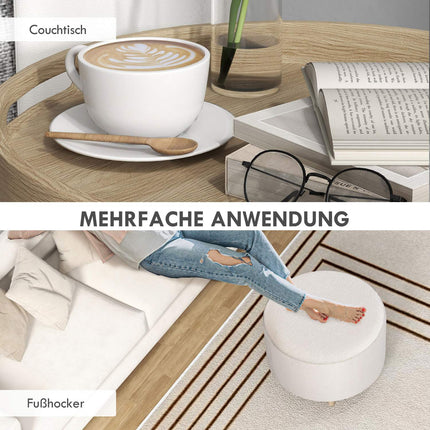 Runder Pouf-Hocker mit Stauraum, Klappdeckel, weiß